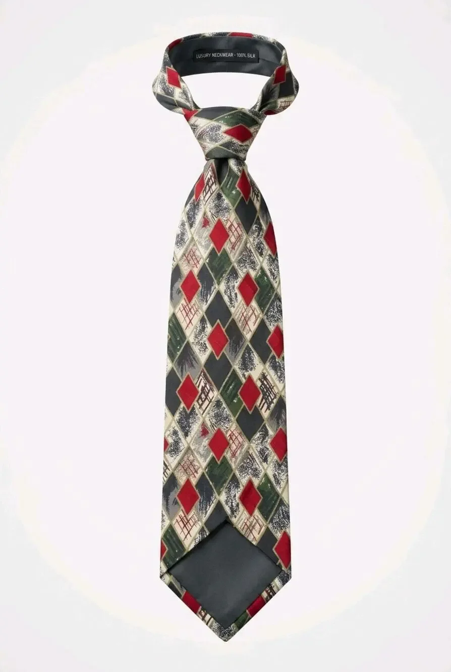 Vintage Fratelli Moda Silk Tie Italian Handmade Geometric Argyle 90s Retro